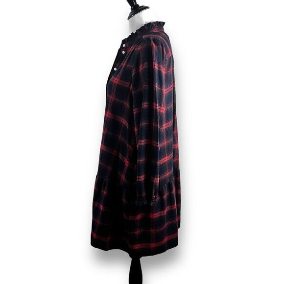 Loft Women's M Button Up Plaid Shirt Dress Blue Red Long Sleeve Modest - Picture 2 of 10
